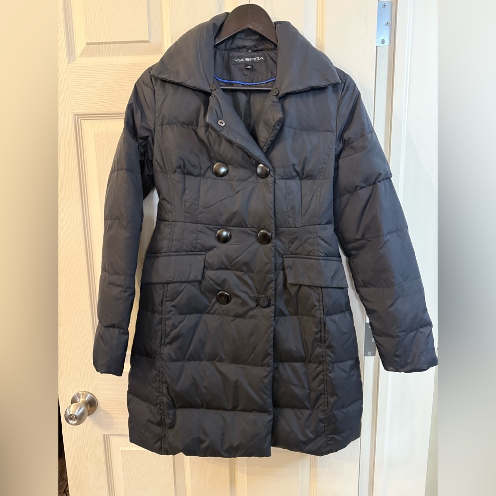 Women’s size XS Black Via Spiga Double Breasted Down Puffer Coat